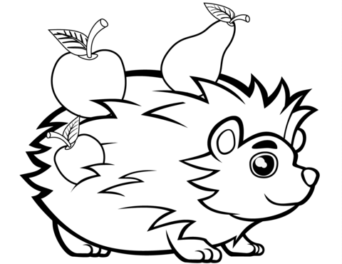 Cute Hedgehog With Fruits Coloring Page